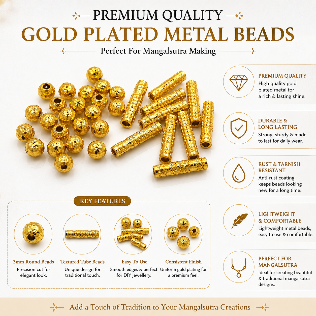 EverSiya round beads and designer wave tubes pack